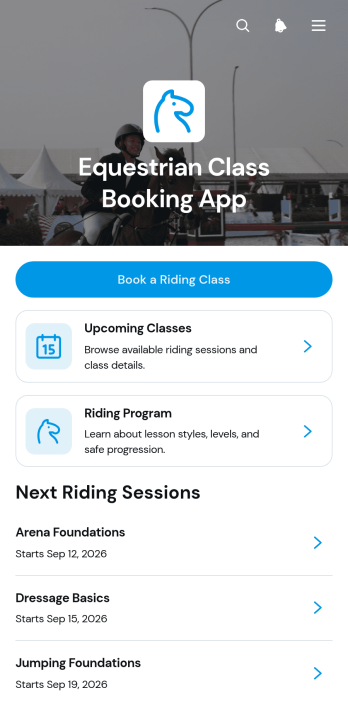 Equestrian Class Booking App Template