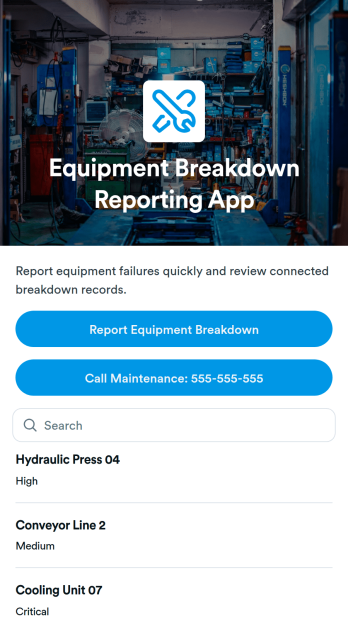 Equipment Breakdown Reporting App Template