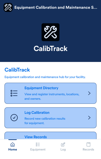 Equipment Calibration and Maintenance Software App Template