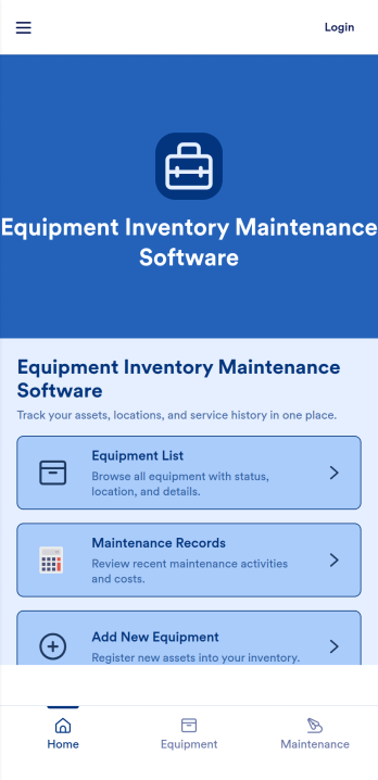 Equipment Inventory Maintenance Software App Template