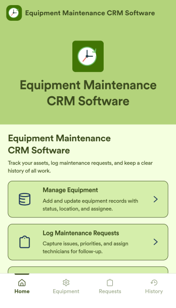 Equipment Maintenance CRM Software App Template
