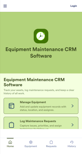 Equipment Maintenance CRM Software App Template