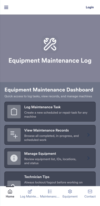 Equipment Maintenance Log App Template