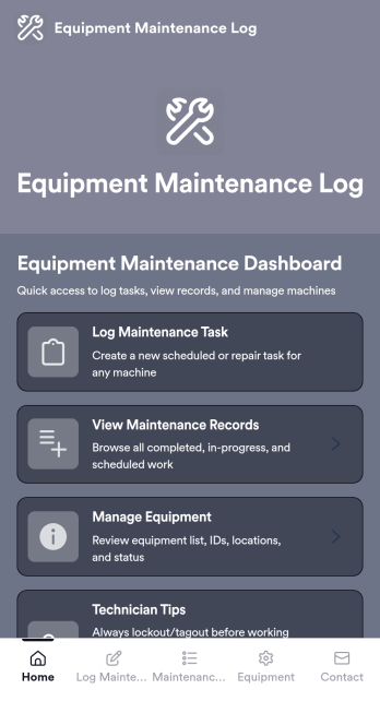 Equipment Maintenance Log App Template