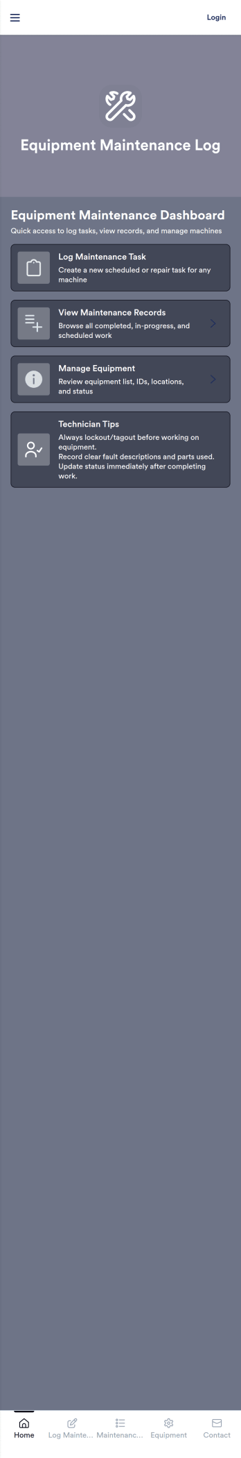 Equipment Maintenance Log App Template