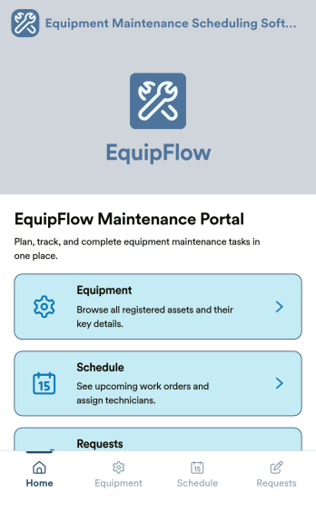 Equipment Maintenance Scheduling Software App Template
