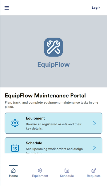 Equipment Maintenance Scheduling Software App Template