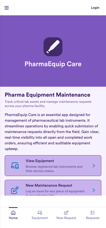 Equipment Maintenance Software for Pharma App Template