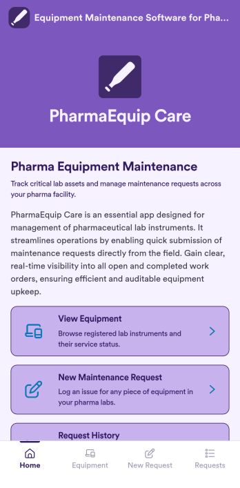 Equipment Maintenance Software for Pharma App Template