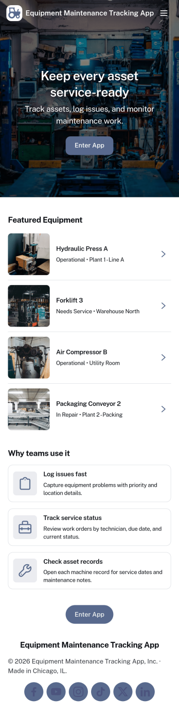 Equipment Maintenance Tracking App Template