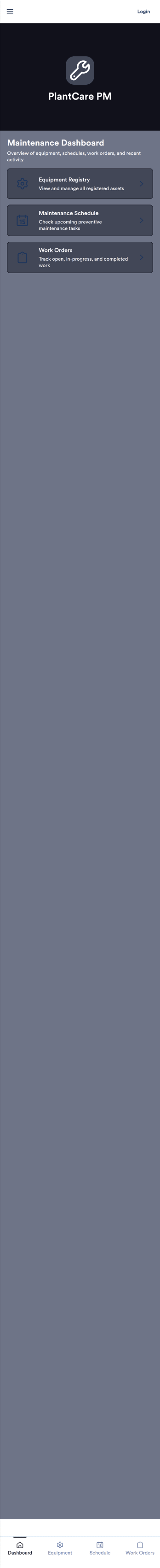 Equipment Preventive Maintenance Software App Template