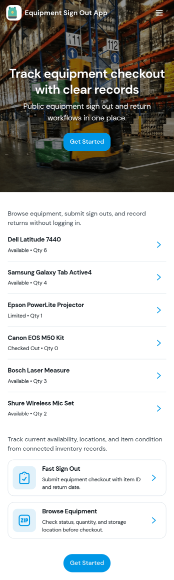 Equipment Sign Out App Template