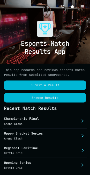 Esports Match Results App Template