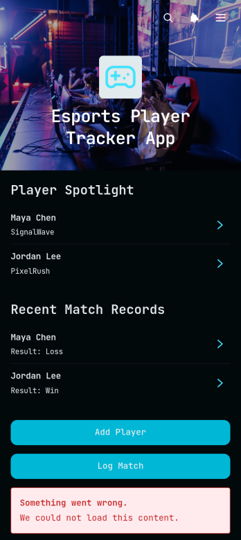 Esports Player Tracker App Template