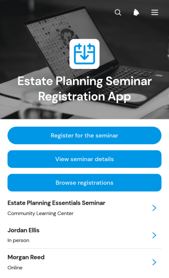 Estate Planning Seminar Registration App Template