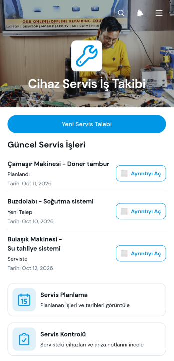 Ev Aletleri Servis İşi Takip Uygulama Șablonu
