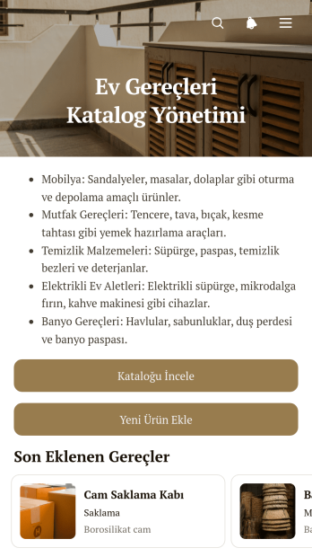 Ev Gereçleri Katalog Yönetimi Uygulama Șablonu