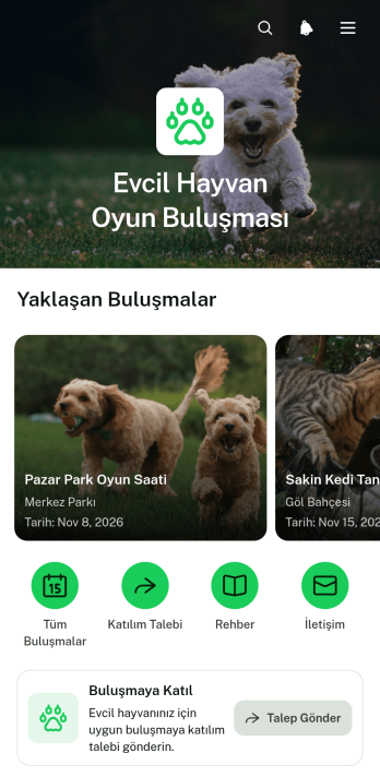Evcil Hayvan Oyun Buluşması Uygulama Șablonu