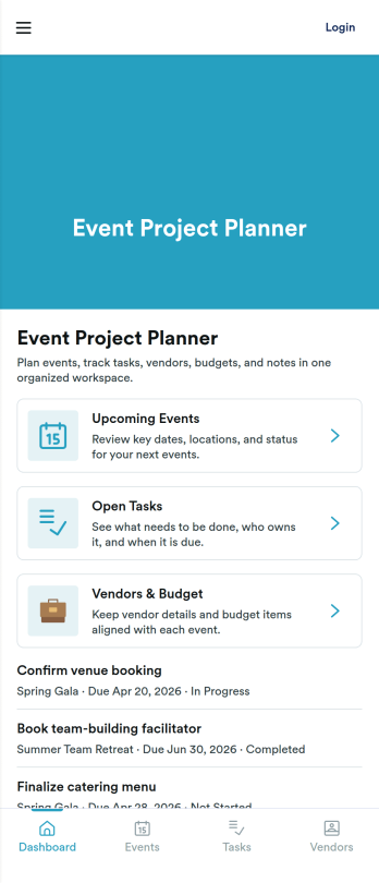 Event Project Planner App Template