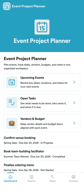 Event Project Planner App Template