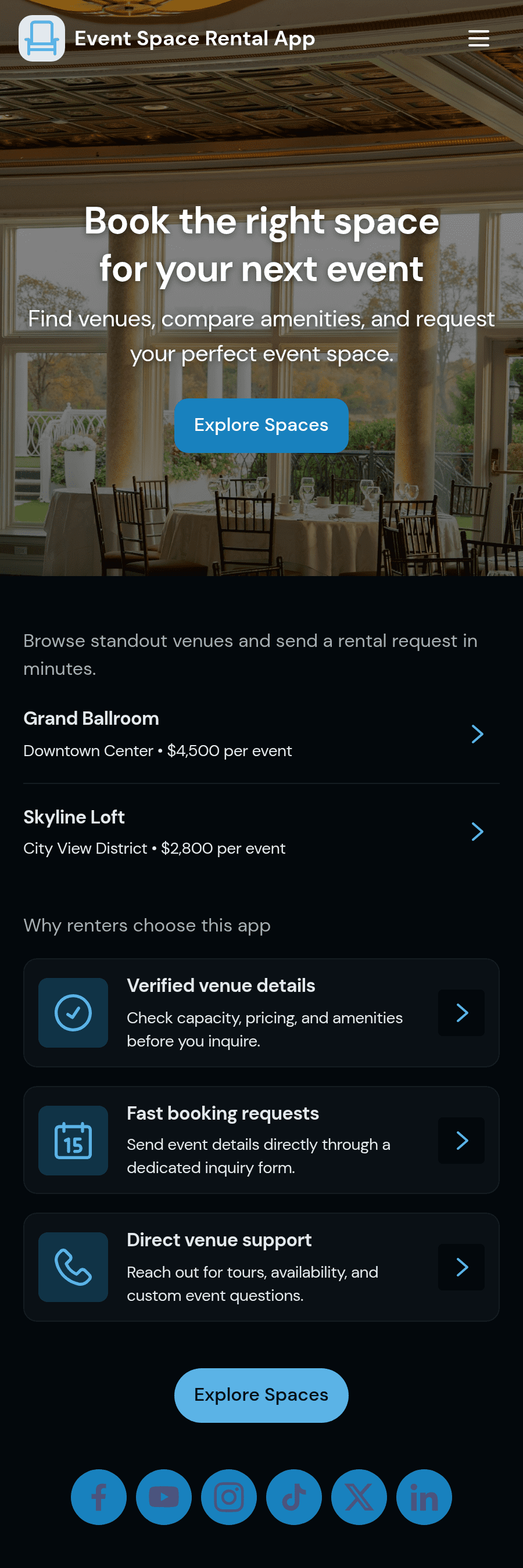 Event Space Rental App Template | Jotform
