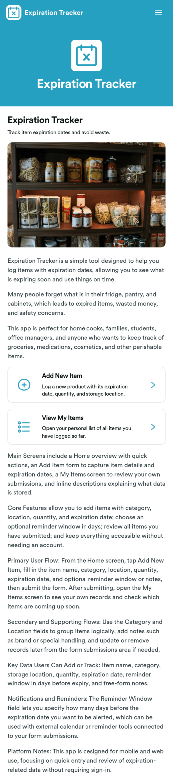 Expiration Tracker App Template