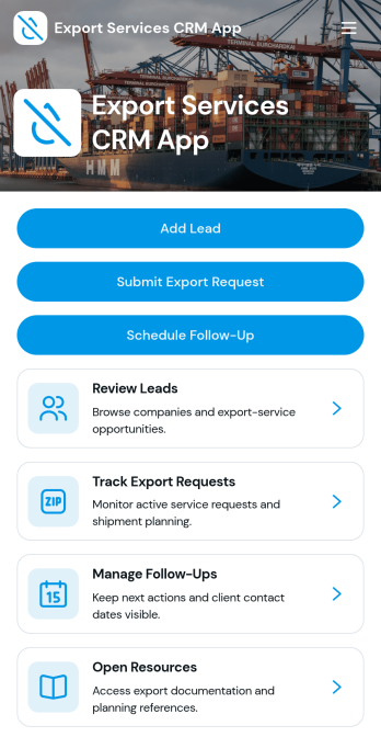 Export Services CRM App Template