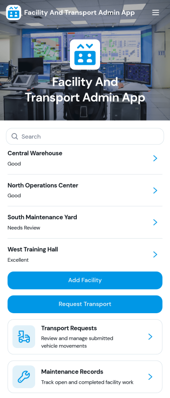 Facility And Transport Admin App Template