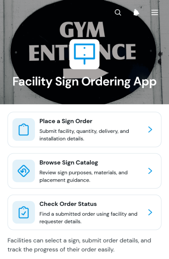Facility Sign Ordering App Template