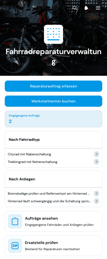 Fahrradreparatur-Verwaltungs-App