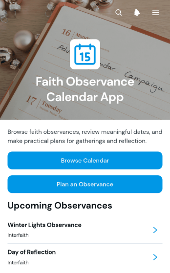Faith Observance Calendar App Template