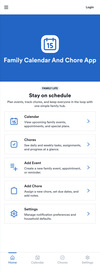 Family Calendar and Chore App Template