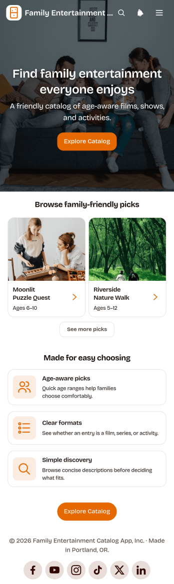 Family Entertainment Catalog App Template