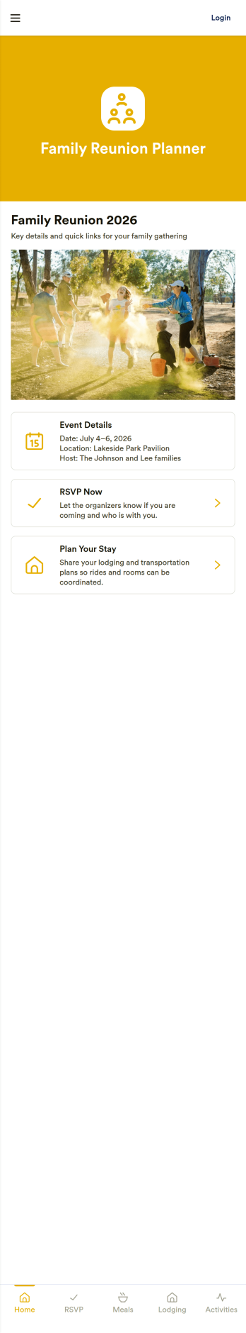 Family Reunion Planning App Template
