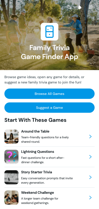 Family Trivia Game Finder App Template
