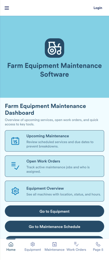 Farm Equipment Maintenance Software App Template