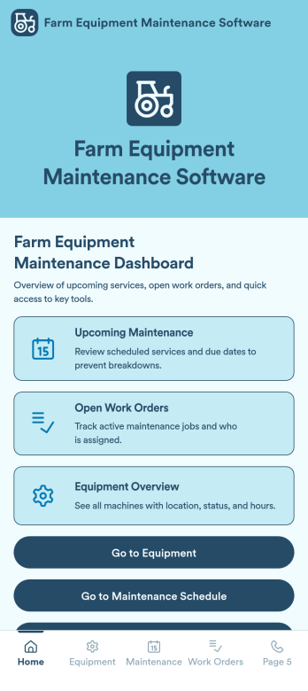 Farm Equipment Maintenance Software App Template