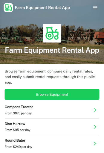 Farm Equipment Rental App Template