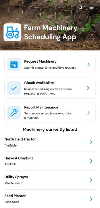 Farm Machinery Scheduling App Template