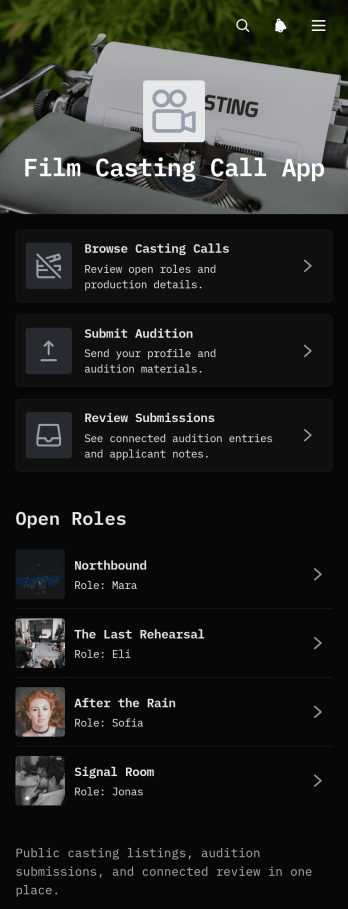 Film Casting Call App Template