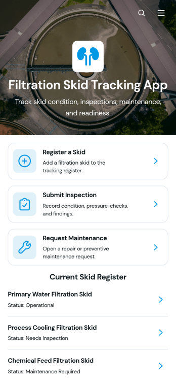 Filtration Skid Tracking App Template