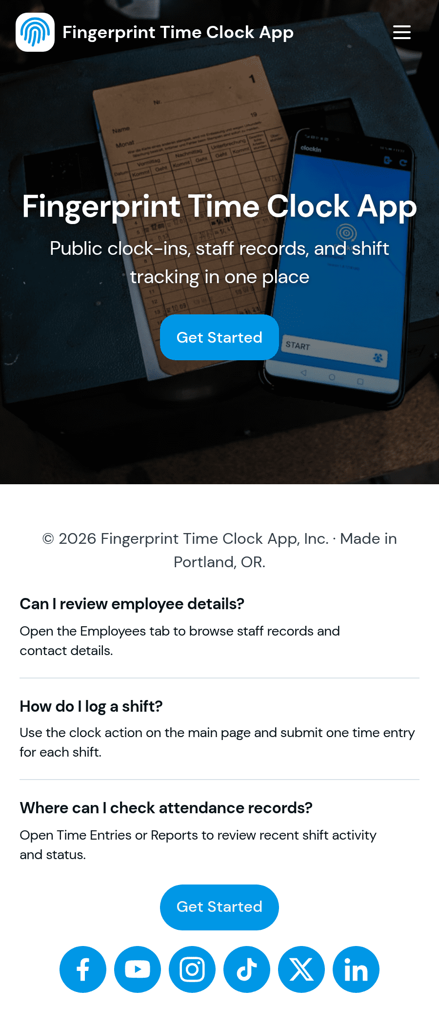Fingerprint Time Clock App Template | Jotform
