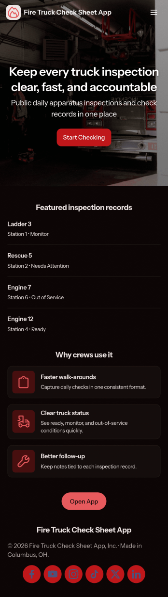 Fire Truck Check Sheet App Template