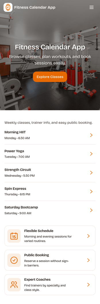 Fitness Calendar App Template