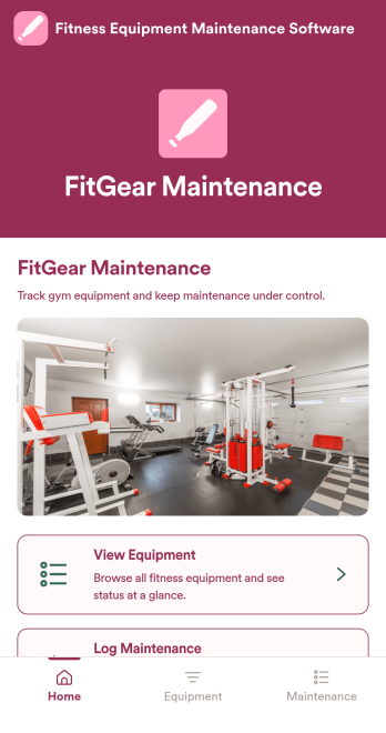 Fitness Equipment Maintenance Software App Template