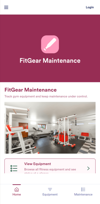 Fitness Equipment Maintenance Software App Template