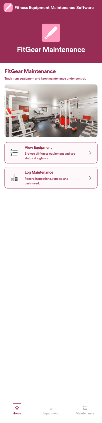 Fitness Equipment Maintenance Software App Template