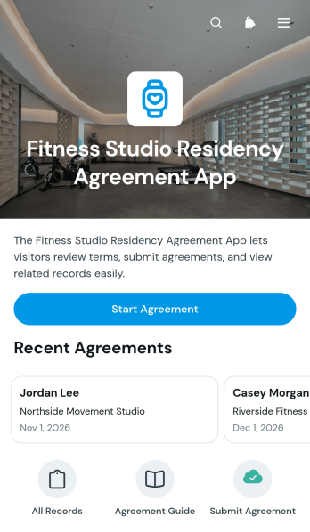 Fitness Studio Residency Agreement App Template