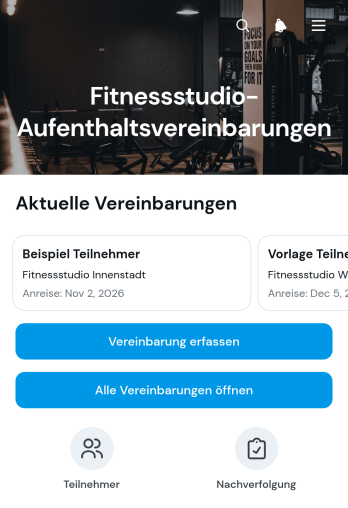 Fitnessstudio-Aufenthaltsvereinbarungs-App