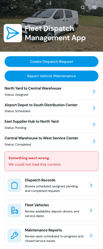 Fleet Dispatch Management App Template